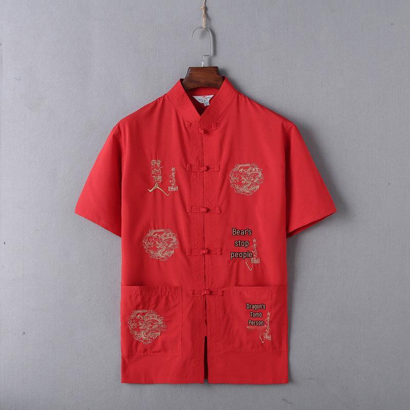 Men's Ethnic Summer Tang Suit: Short-Sleeved Stand Collar Monk Robe-Inspired Hanfu Top