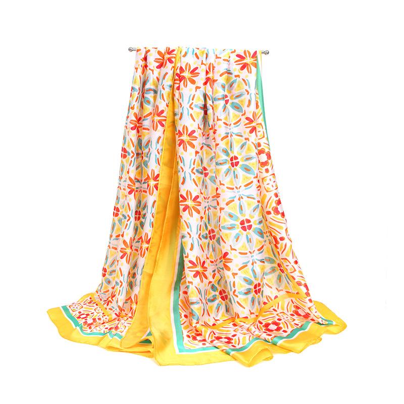 Temperament spring and summer new simulated silk scarf women's yarn scarf printed beach towel shawl quick drying