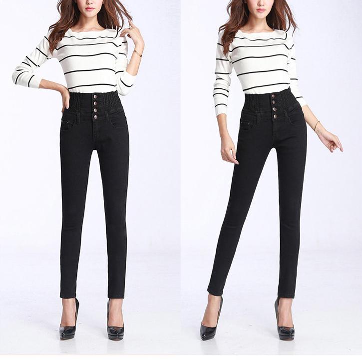 Women's Plus Size Elastic Waist Jeans Spring Autumn Slim Stretch Pencil Jeans Casual Female Denim Trouser