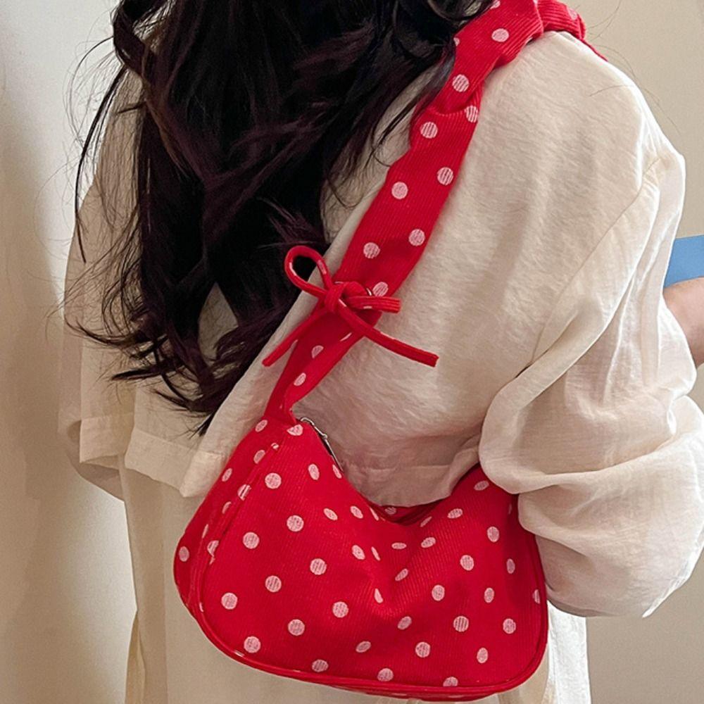 Borsa a Spalla in Tela a Pois Pieghettata Borsa Sottobraccio Piccola Hobo Affascinante da Viaggio