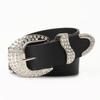 Classic Water Diamond Embellished Faux Leather Belt For Women With Adjustable Pin Buckle
