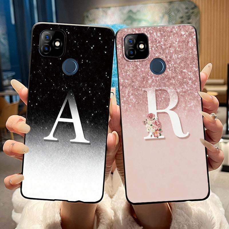 Phone Case For Itel P36 Play/Vision 1 Couple Soft Silicone Anti-scratch Black Shell Elegant Simple Letter Flower Pattern Casing