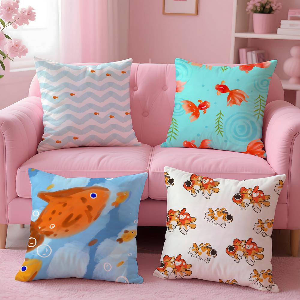 Cute and Childlike fishes Cushion Cover Pillow Case Soft Skin Friendly Fabric Concealed Zipper