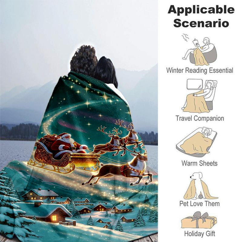 1Pc Santa'S Magical Night Flight Blanket Soft And Comfortable Casual Warm Camping Travel Christmas Halloween Gift M921264