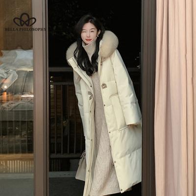 Зимний длинный толстый женский пуховик с цепочкой с капюшоном и широкими манжетами, модное пальто, женская одежда