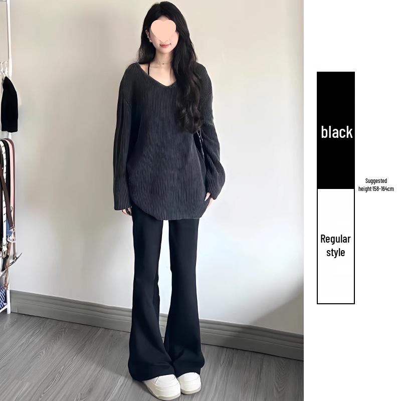 High-Waisted Gray Micro-Flared Women's Sweatpants with Fleece Lining for Spring/Autumn 2025