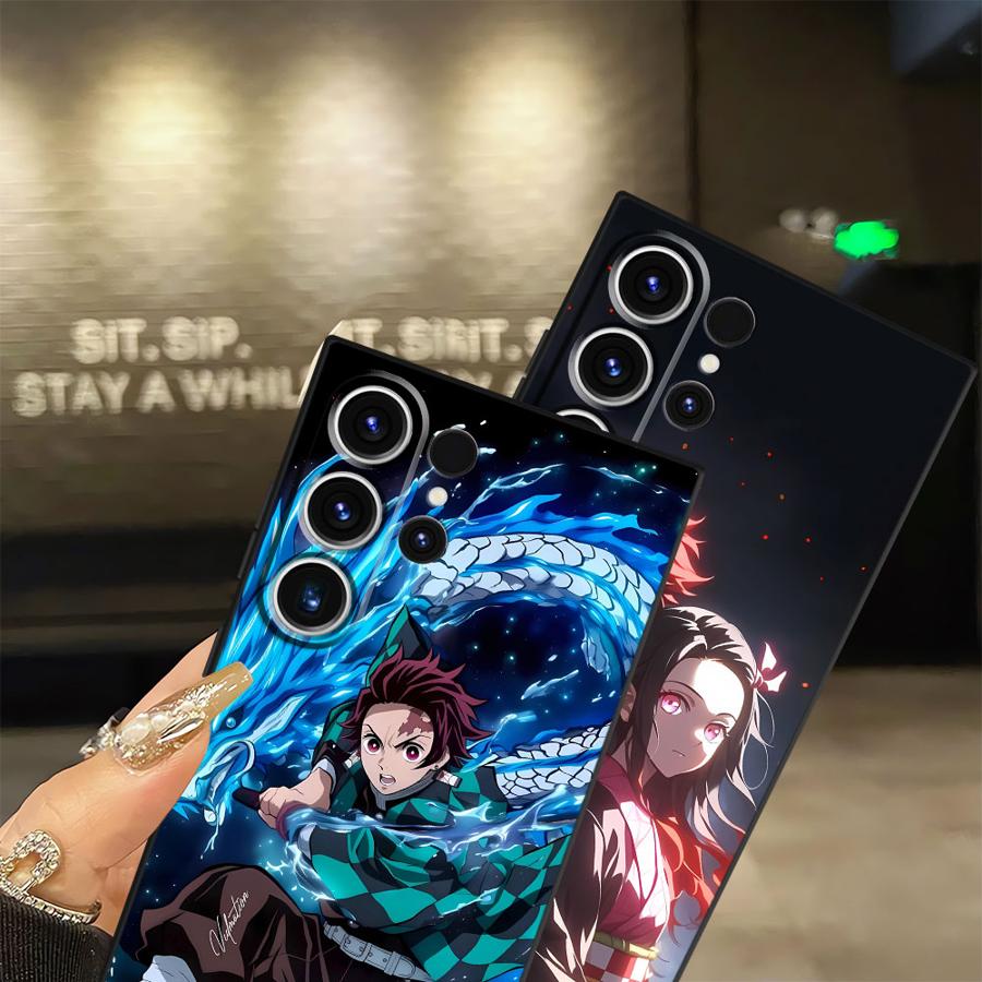 Чехол для Samsung Galaxy S25 Edge S23 Ultra S24 Plus S21 FE S20 Черный Мягкий Чехол для Телефона Аниме D-Demon S-Slayer