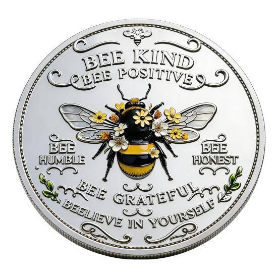 Bee Kind Positivity Commemorative Coin Motivational Bee Challenge Coin Double-Sided Inspirational Collectible Token Gift for Friends Family