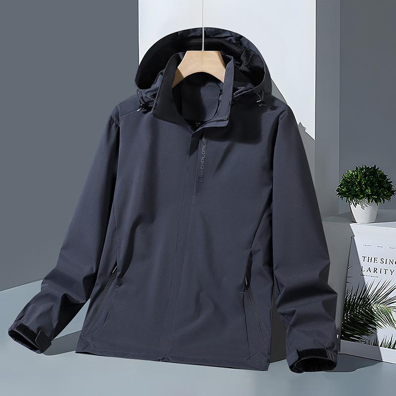 Куртка мужская весенне-осенняя мужская осенне-зимняя однотонная куртка для улицы с длинным рукавом с капюшоном повседневная спортивная