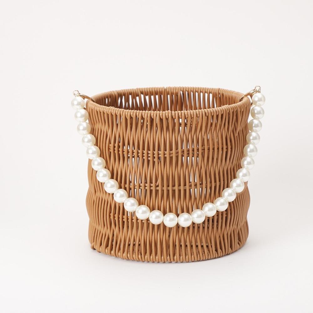 Pearl Handle Woven Flower Basket Versatile Storage Basket Fashion Flower Basket Fruit Vegetable