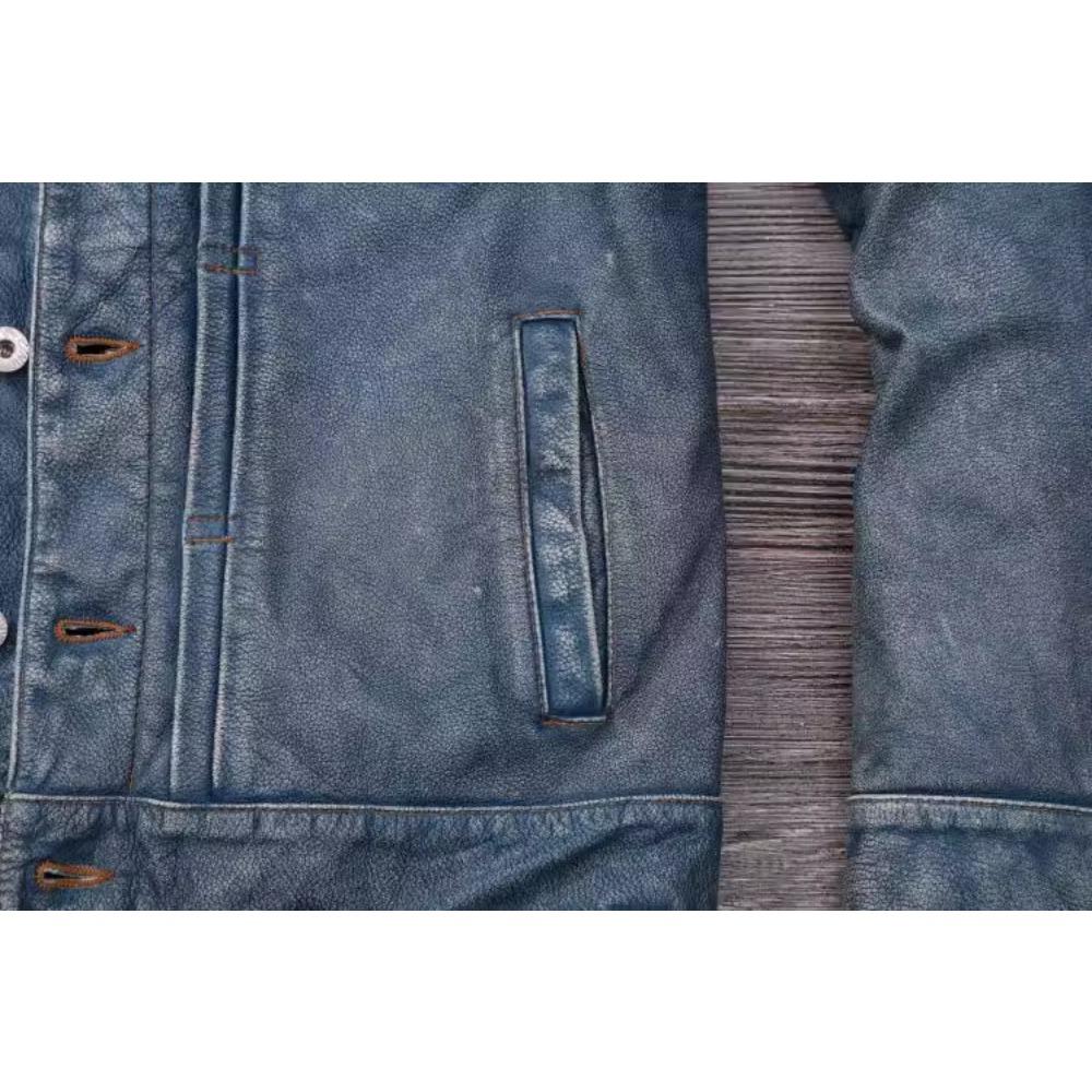 Китайский размер винтажная синяя натуральная кожаная куртка мужская 506 стиль Slim Fit короткая воловья кожа мужское кожаное пальто осень