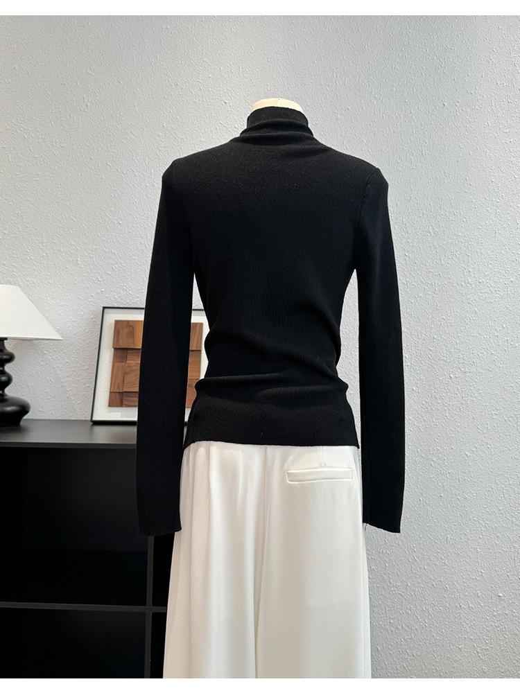 Korean Style High Neck Asymmetrical Long Sleeve Knitwear - Autumn Women's Slimming Sweater Top
