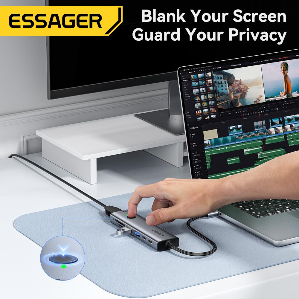 Essager USB C ХАБ 4K 7-в-1 Type C на HDMI PD 100 Вт SD&TF USB 3.0 5 Гбит/с Многопортовый адаптер для MacBook Ноутбука iPad Телефона Разветвитель