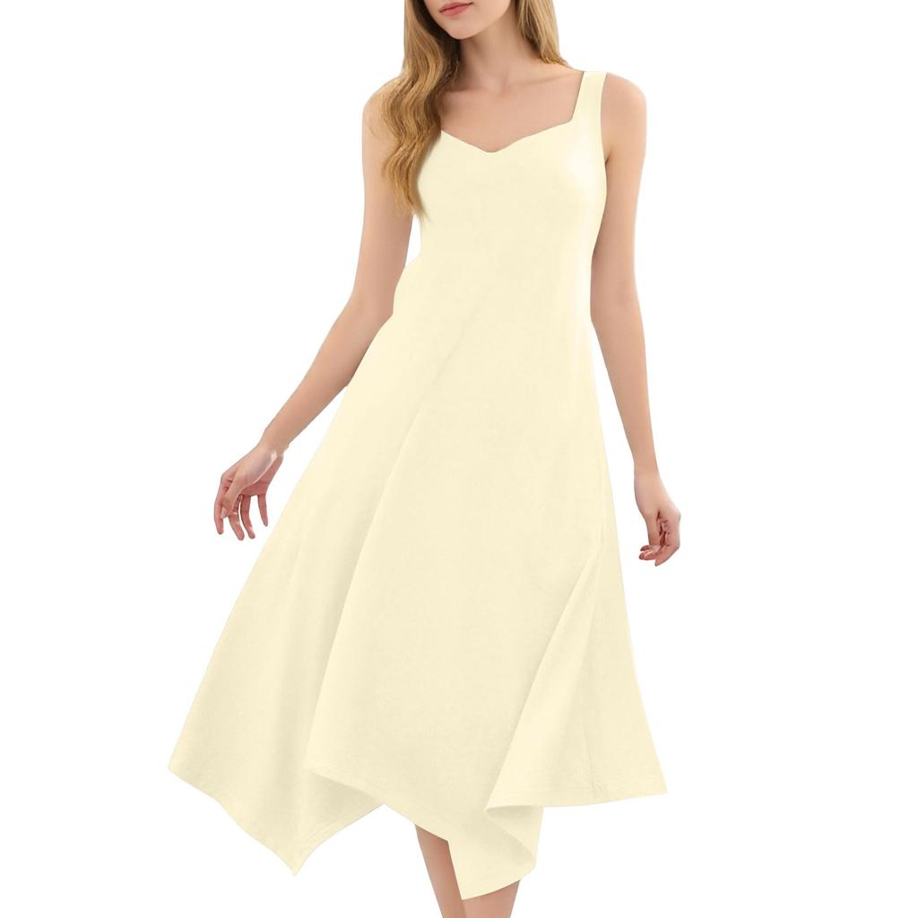 Женское повседневное модное платье миди без рукавов с круглым вырезом и нерегулярным подолом