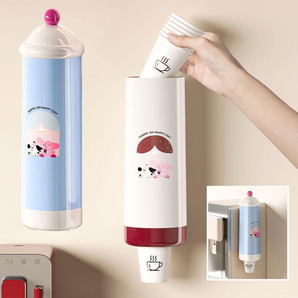 Wall-Mounted Automatic Cup Dispenser Dust-Proof Paper Cup Storage Rack  Bar Counter