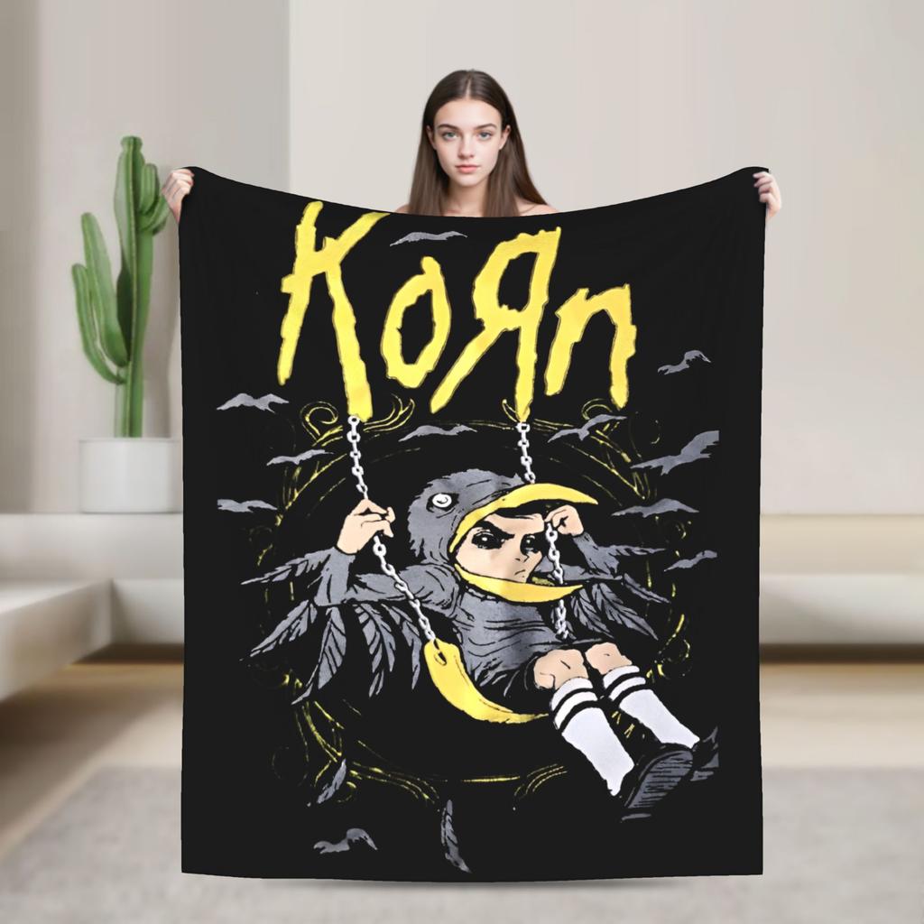 Korn Nu Metal Doll Knitted Fashion Blanket Coral Fleece Graffiti Music Korn Art Lightweight Thin Throw Fashion Blankets Bedspreads Portable