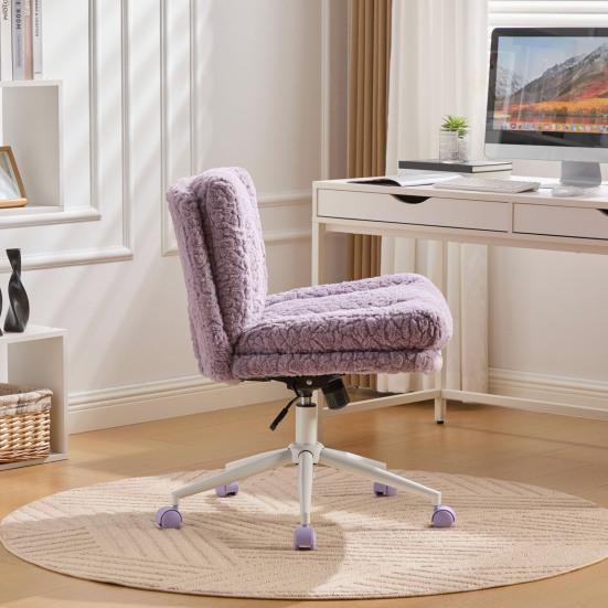 26.4 Inch Seat Office Chair, Artificial Rabbit Hair Home Office Chair with Metal Base, Adjustable Desk Chair Swivel Office Chair, Vanity Chair