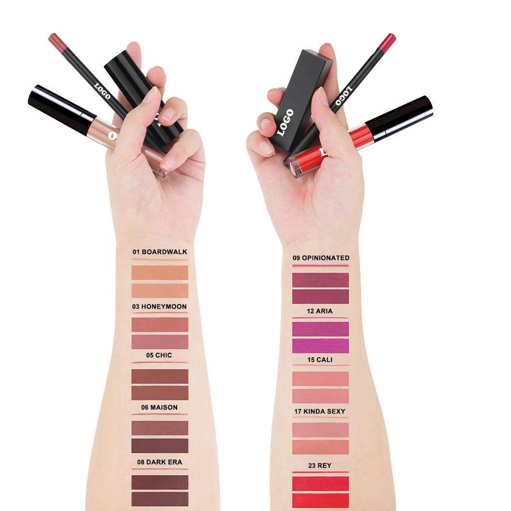 Матовый набор для губ 3-в-1: Помада, подводка и блеск - водостойкие, нелипкие, не выцветают