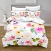 Flowers Duvet Cover King Queen Watercolor Floral Bedding Set Colorful Flowers Green Leaf Bird Polyester Quilt Cover for Women