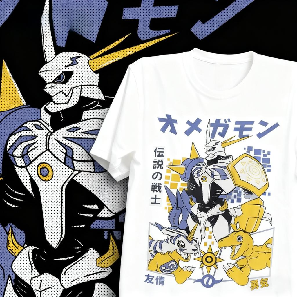 Лето 2025 Анимация Digimon Adventure Бренд 100% Хлопок Футболка с принтом Омегамон Унисекс Короткий рукав Повседневная Взрослые Дети Y2k