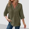 Женская мода, семь рукавов, капюшон, пуговицы, V-образный вырез, повседневный свитшот с капюшоном, топ