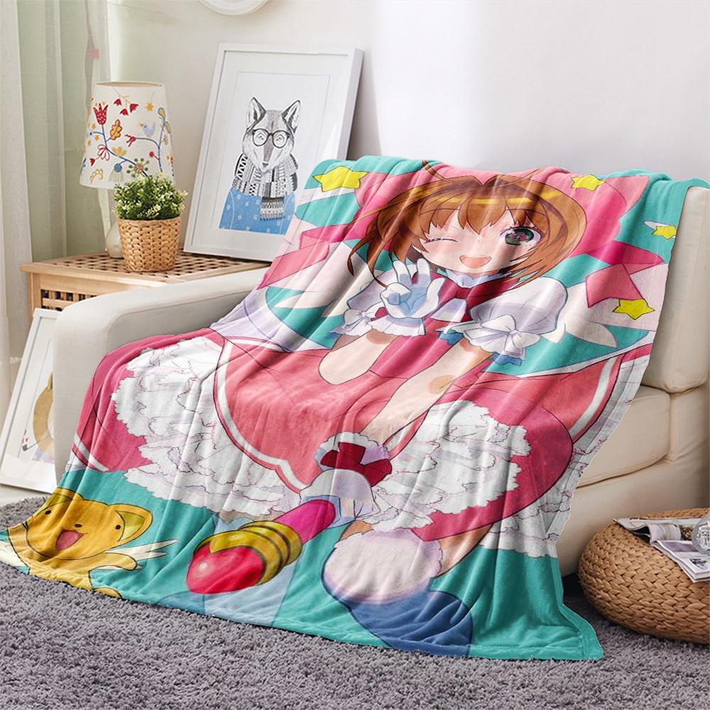 1 шт. Фланелевое одеяло с принтом Cardcaptor Sakura, Высококачественное, Удобное для всех сезонов, Домашний декор, Тепло и уют, Идеально для рождественских подарков
