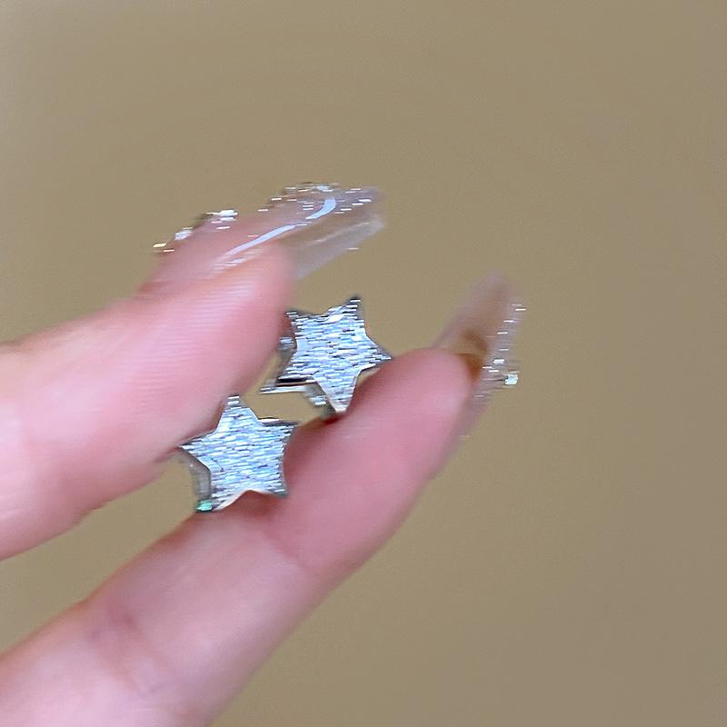 Trend Silver Color Plated Hollow Star Hoop Earrings For Women Fashion Crystal Ear Studs Y2K Accessories Aesthetic Jewelry Gift