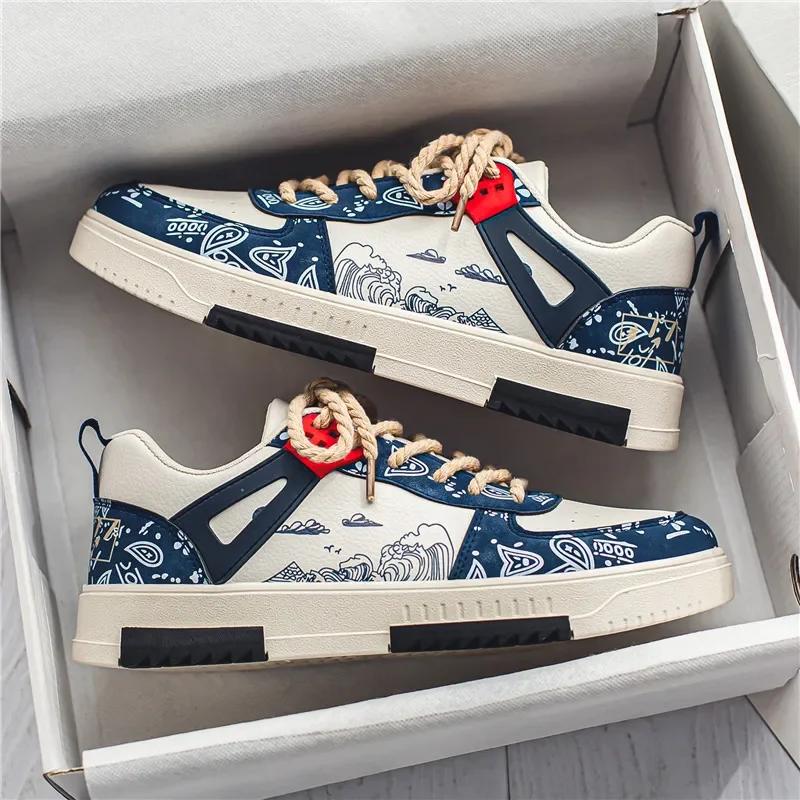 Новая мужская обувь, весенне-летняя новая обувь с цветочным рисунком, мужская обувь Tide, мужская кожаная спортивная повседневная дышащая обувь для доски