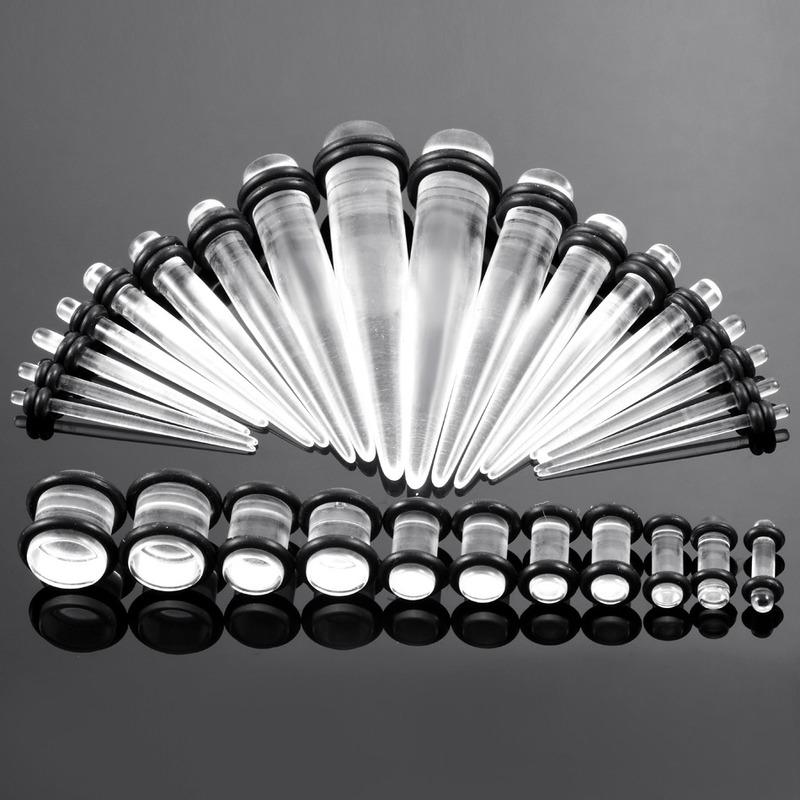 36 шт./лот, акриловые наборы для растяжки ушей с конусом и вилкой, разноцветные цвета, туннель для расширения тела уха, ювелирные изделия для пирсинга 14G-00G