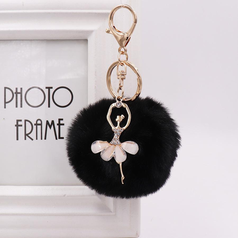 Ballet Dancing Girl Keyring Cute Fluffy Pompom Rhinestone Car Handbag Motorcycle Pendant Accessorie Keychain Retail Wholesale