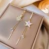 Silver Needle Pentagram Earth Fringed Asymmetric Earrings Korean Long Earrings