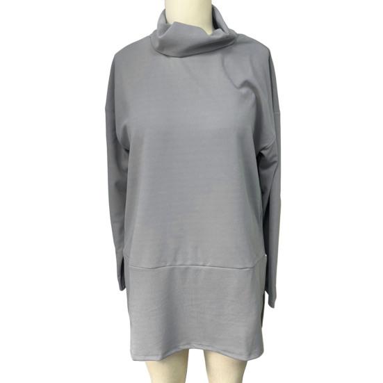 Женская толстовка с полувысоким воротником и разрезом по низу, однотонная плотная одежда больших размеров, длинный рукав, однотонный пуловер, сохраняющий тепло, повседневный топ