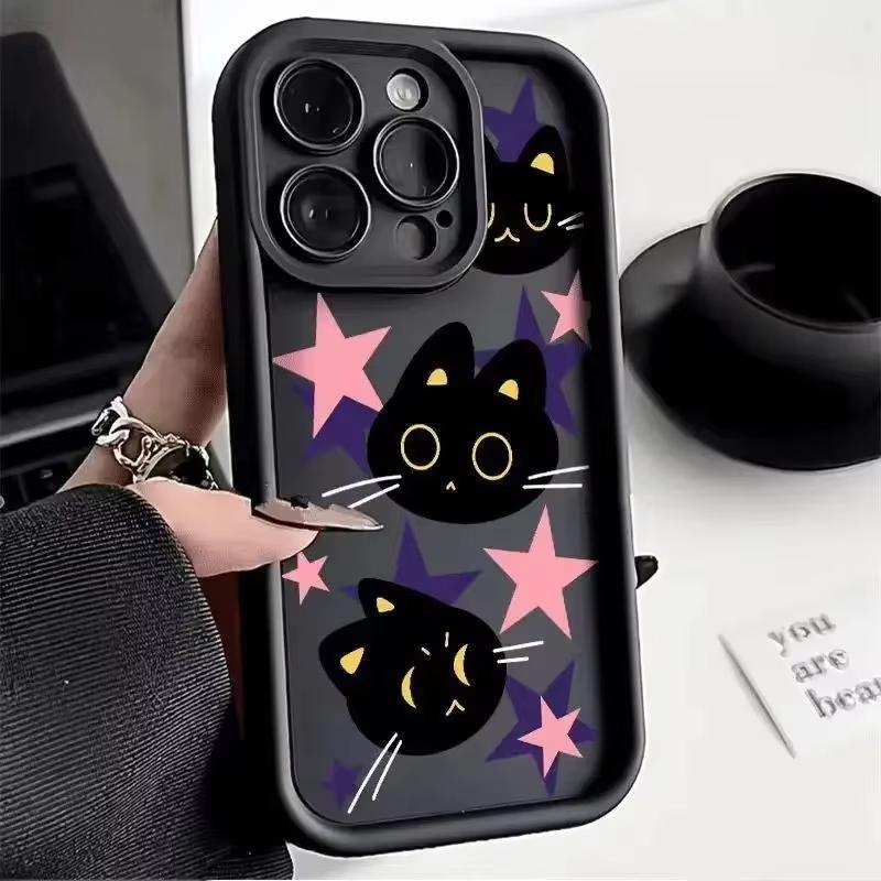 Милый Мультяшный Кот Чехол для Телефона Для iPhone 16 15 13 14 12 11 Pro Max Mini X XR XS 7 8 Plus SE Матовый Ударопрочный Силиконовый Мягкий Чехол