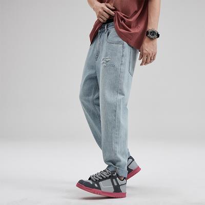 Новые весенне-летние японские свободные джинсы из денима в стиле ретро с потертостями и рваностями, микро-конусные, длиной девять точек