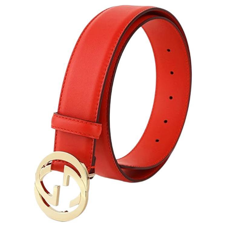 GUCCI Interlocking G Cow Leather Belts Unisex Red Width 4cm 546386-AP00G-6523