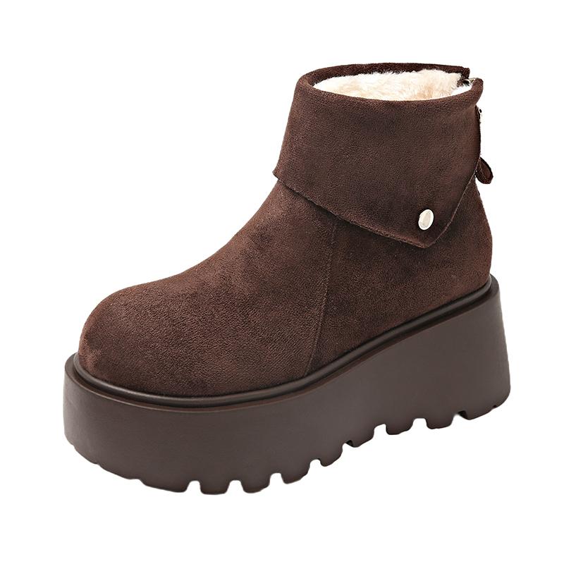 Ботильоны на платформе с мехом, зимние ботинки на плоской подошве, замшевые теплые плюшевые хлопковые туфли, зимние туфли на высоком каблуке для женщин 2025 года, модные удобные ботинки Mujer