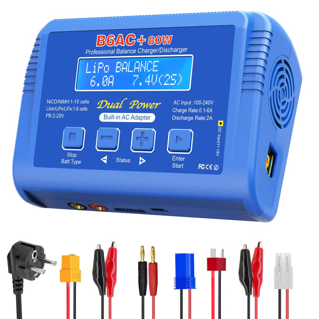 B6AC+ Battery Charger 15V 6A Built-in Adapter Lipo NiMh Li-ion Ni-Cd Digital RC Balance Charger Lipro Charger Discharger