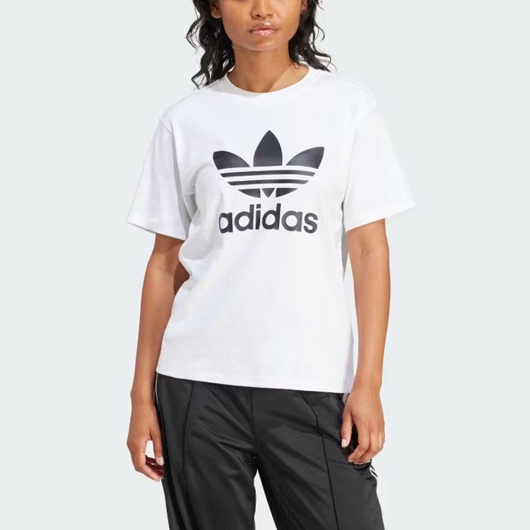 adidas Оригинальная футболка с логотипом алфавита, круглым вырезом, короткими рукавами и заниженными плечами, женские топы белого цвета IR9534