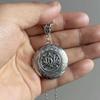 Vintage Locket Necklace, Floral Lotus Flower Photo Locket, Stainless Steel Chain, Original Pendant