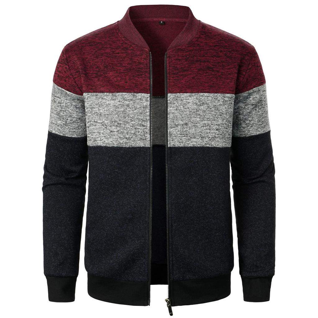 Autumn Winter Cardigan Sweater Men Fleece Zipper Sweaters Velvet Contrast Striped Sweater Coats Casual Jackets