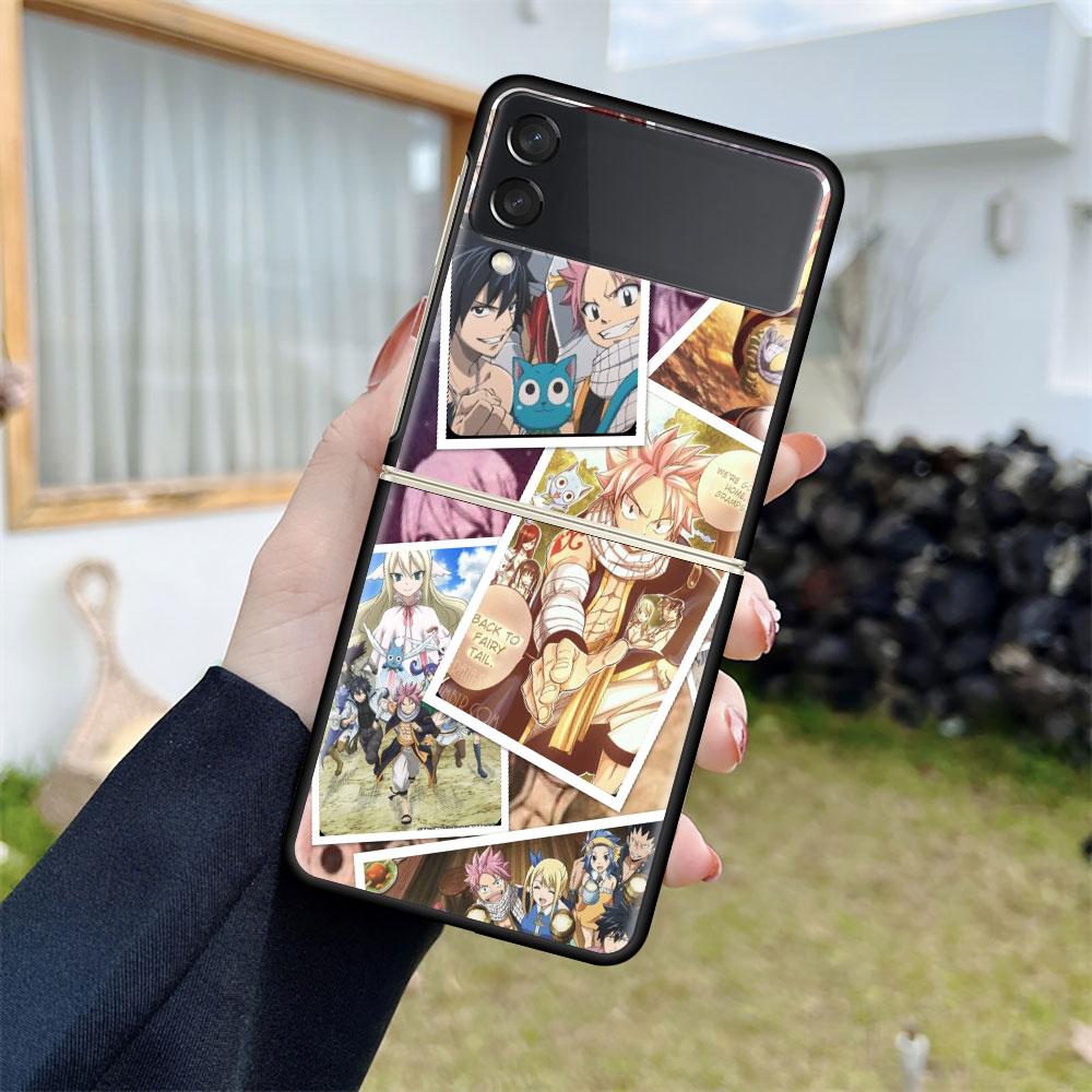 Роскошный чехол для Samsung Galaxy Z Flip 4 3 5G, черный ПК, жесткие чехлы для телефонов, модная задняя крышка ZFlip Funda FAIRY TAIL, аниме Shell Sac