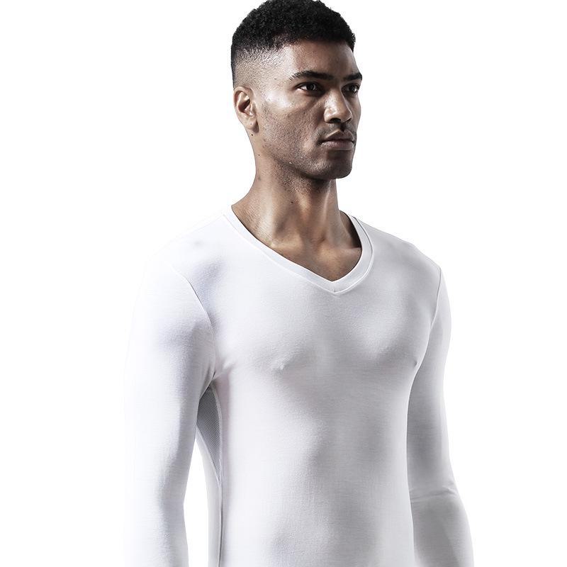 Men's Slim V-Neck Thermal Shirt – Breathable Mesh Base Layer for Autumn/Winter