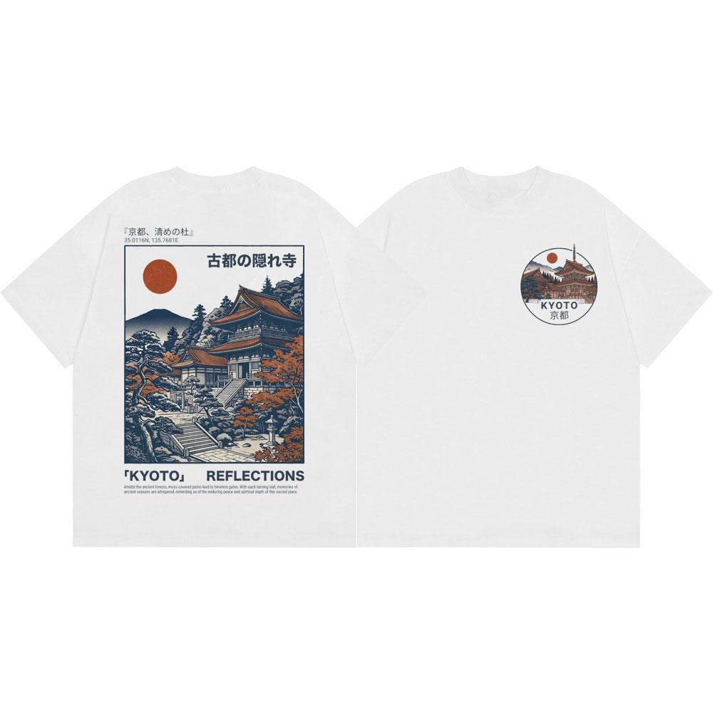 Japanese Kyoto Temple Graphic T Shirts Men Women Fashion Aesthetic T-shirts Summer Casual Loose Short Sleeve T-shirt Streetwear