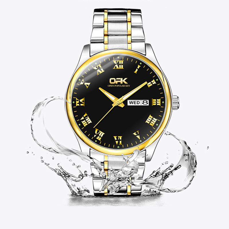 OPK Brand Watch Steel Band Dual Calendar Luminous MEN'S Quartz Watch 8121