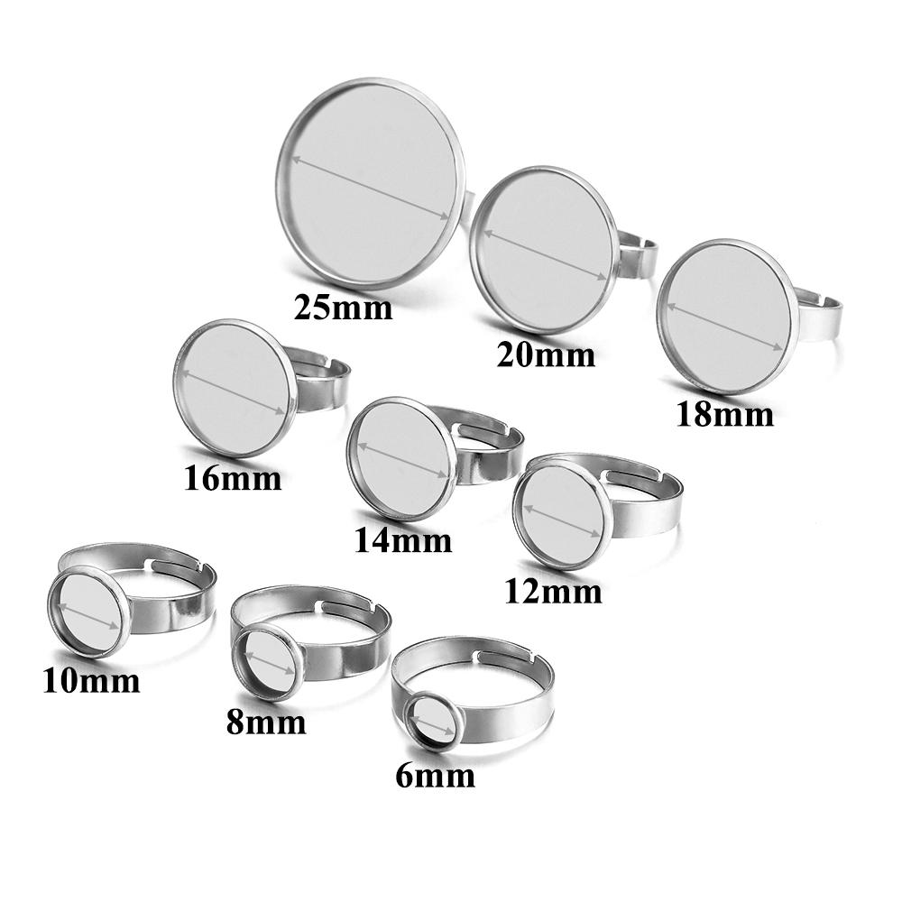 10pcs Gold Stainless Steel Adjustable Ring Settings Blank Base 8 10 12 20 25mm Cabochons Ring Bezel for Jewelry Making Supplies