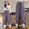 2025 Girls' Plus Velvet Cargo Pants - Elastic Ankle, Loose Fit, Autumn/Winter Comfort for Children