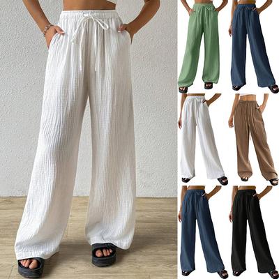 Однотонные повседневные брюки-стрейч на все случаи жизни с карманами и широкими штанинами