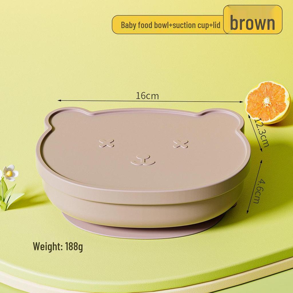 Silicone Baby Bowl with Lid, Food-Grade Suction Cup, Anti-Fall, Little Bear Design