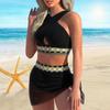 Women's Shoulder Strap Swimsuit Green Summer Printed Bikini Short Tank Top Swimsuit