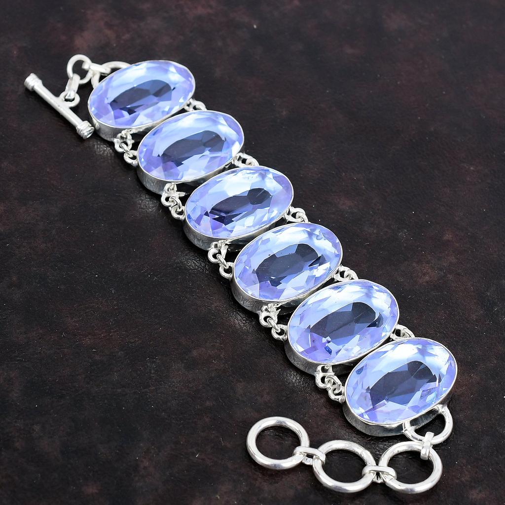 Граненый браслет из танзанитового кварца, браслет из натуральных драгоценных камней, браслет из стерлингового серебра 925 пробы, браслет с регулируемой цепочкой, украшения ручной работы для подарка